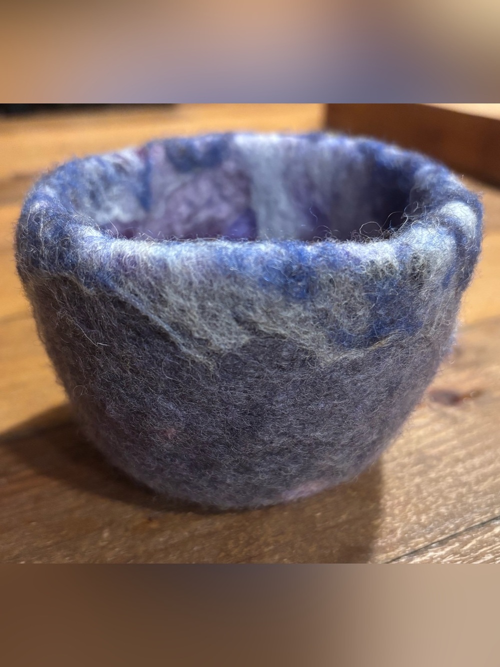 Merino Wool Felt Bowl Blue Purple Handmade 3.5” x 6”